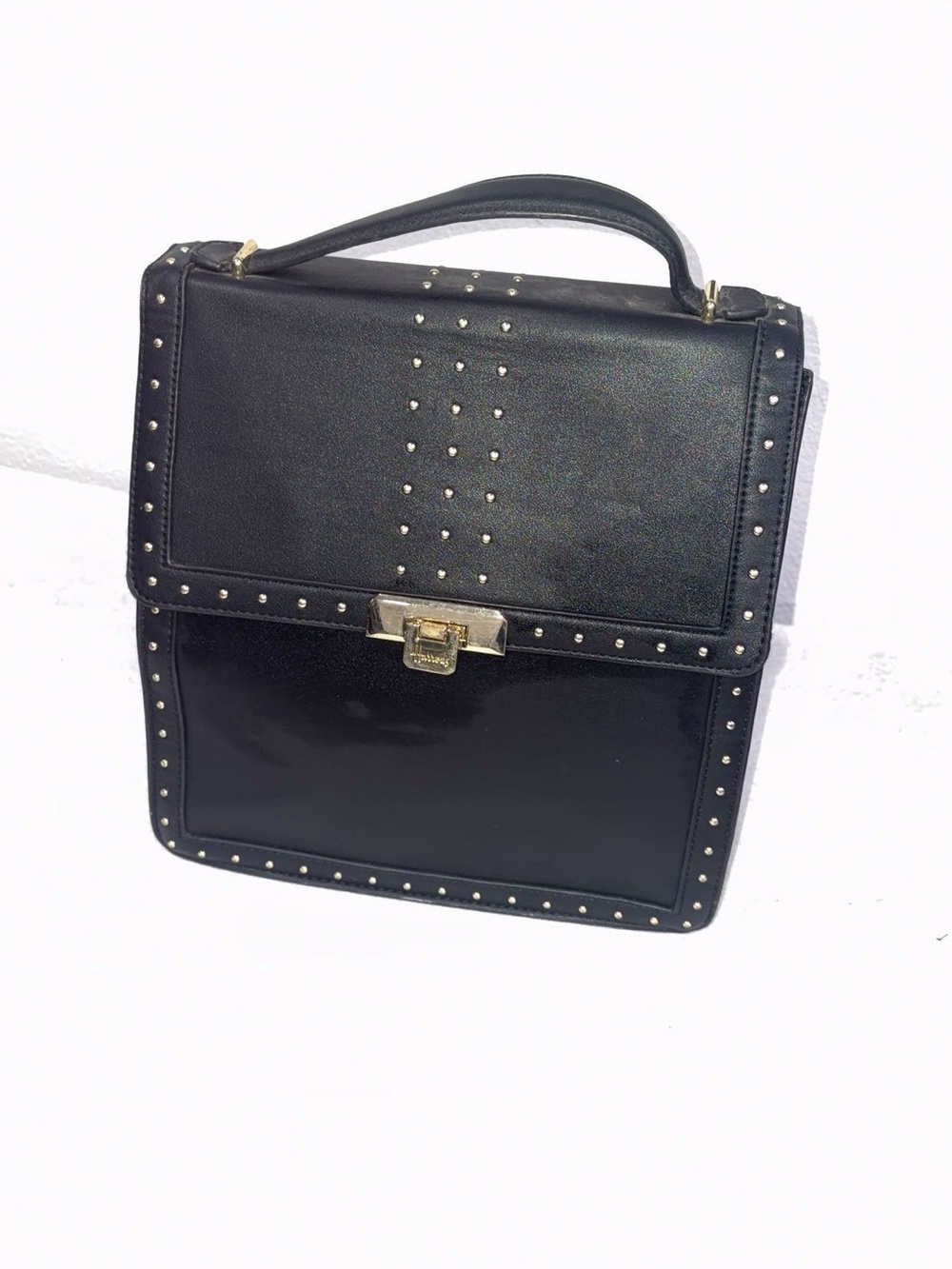 Harrods Black Studded Top-Handle Backpack